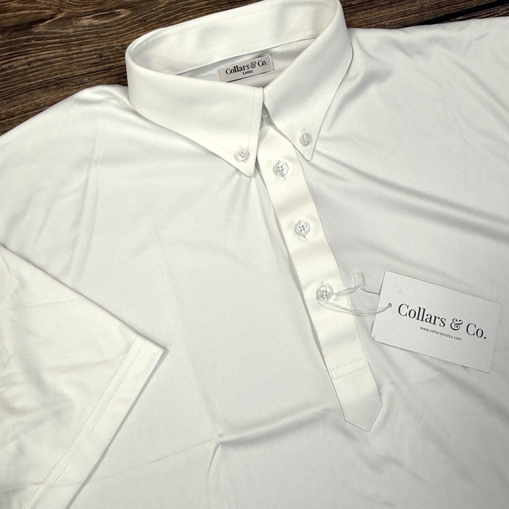 Collars & Co Men Size Large Polo Shirt White Oxford Dress Collar Performance NWT - Picture 3 of 10